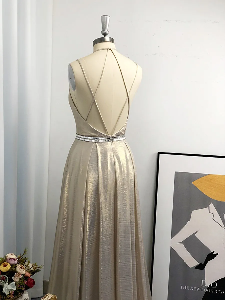 A-line Halter Ruffles Floor-Length Dress