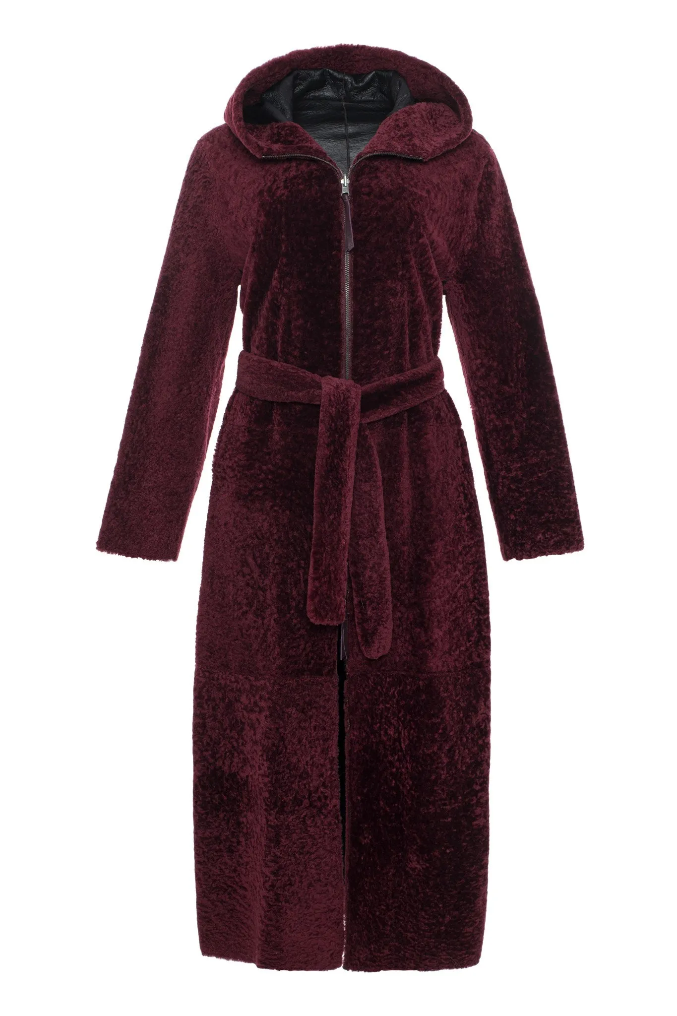 Select Shearling Lamb Zip Parka with Belt