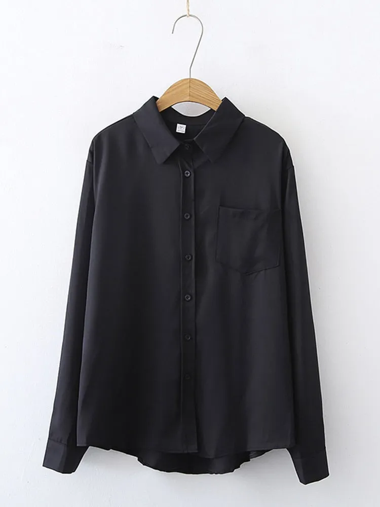 Simple Women Shirts Fashion Office Ladies Button Up Long Sleeve Shirts White Turn Down Collar Casual Solid White Korean Top