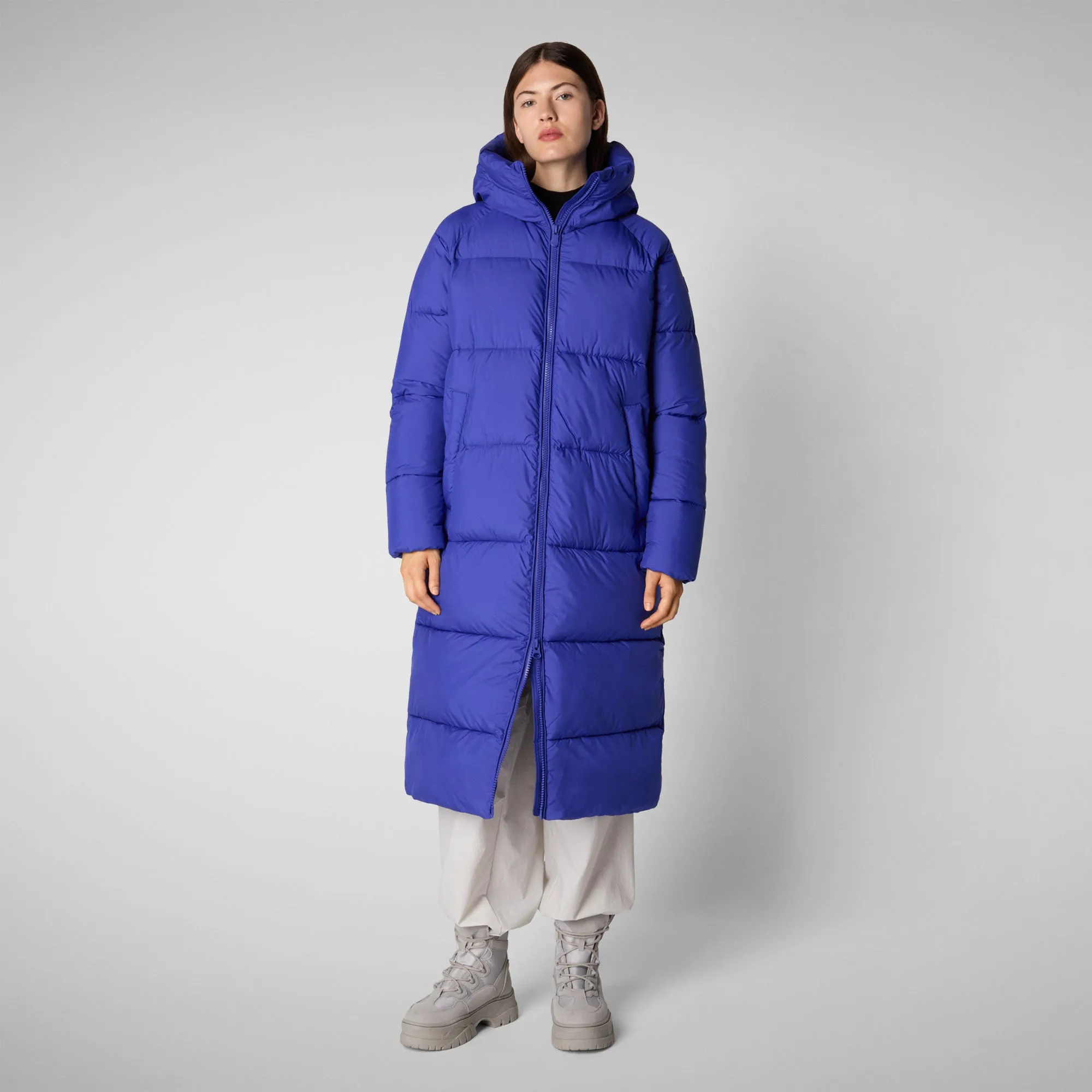 Woman's animal free hooded puffer jacket Janis in gentian blue